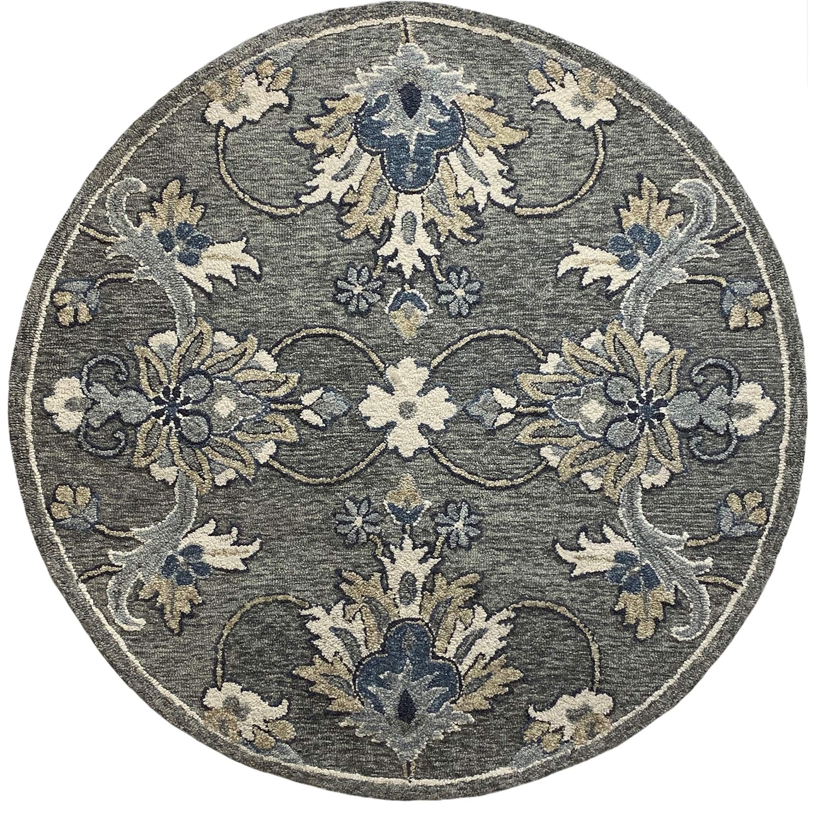 LR Home Traditional Gray Floral Jacobean Round Rug, 3′ Round