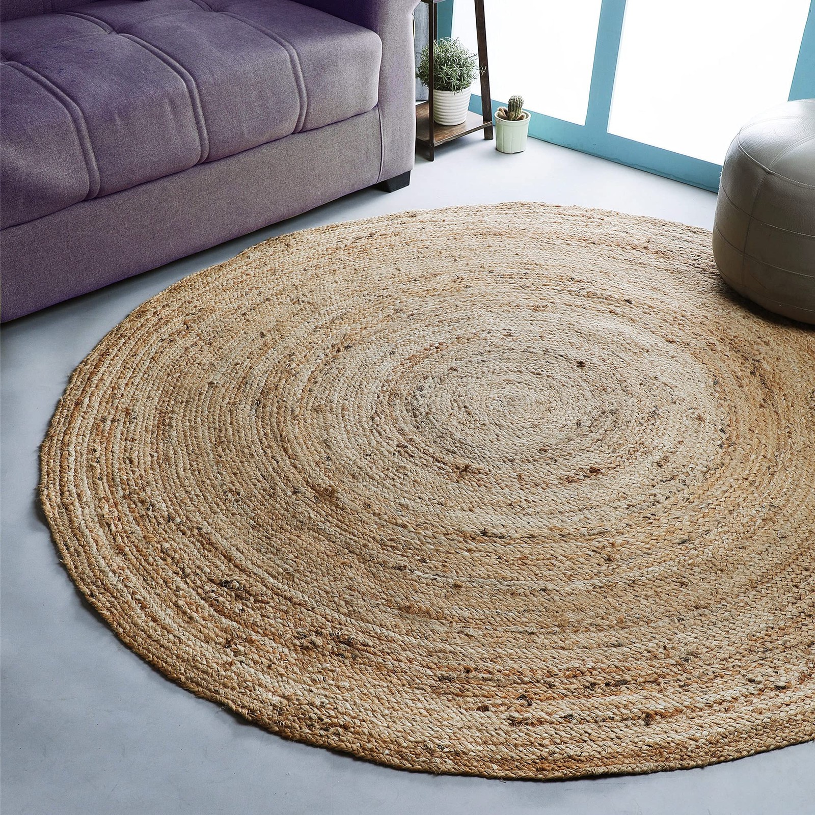 Hausattire 4ft Round Hand Woven Jute Braided Rug Natural Reversible Boho Entry