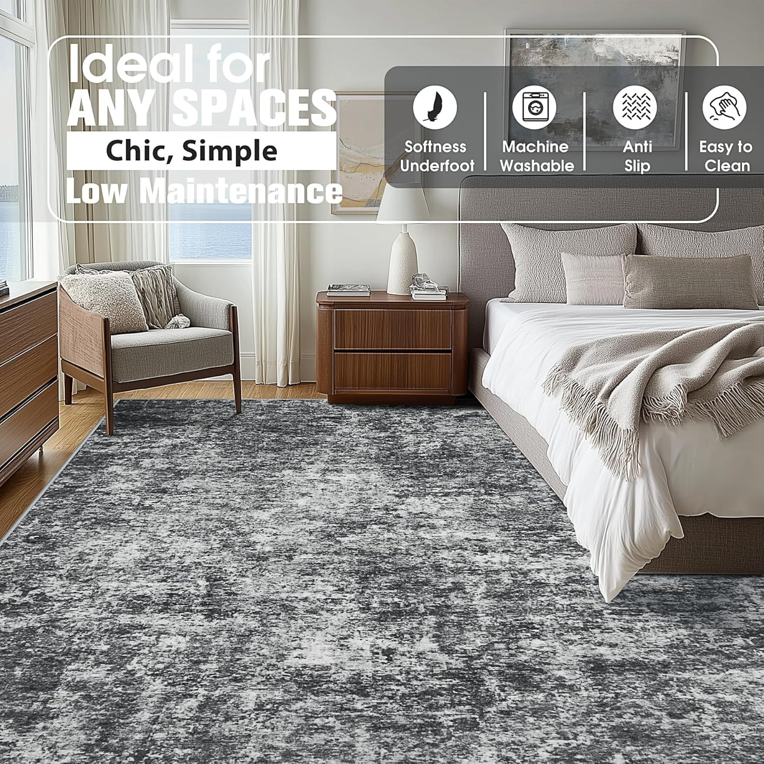 Modern 9×12 Washable Area Rug – Abstract Non-Slip Carpet for Home & Office