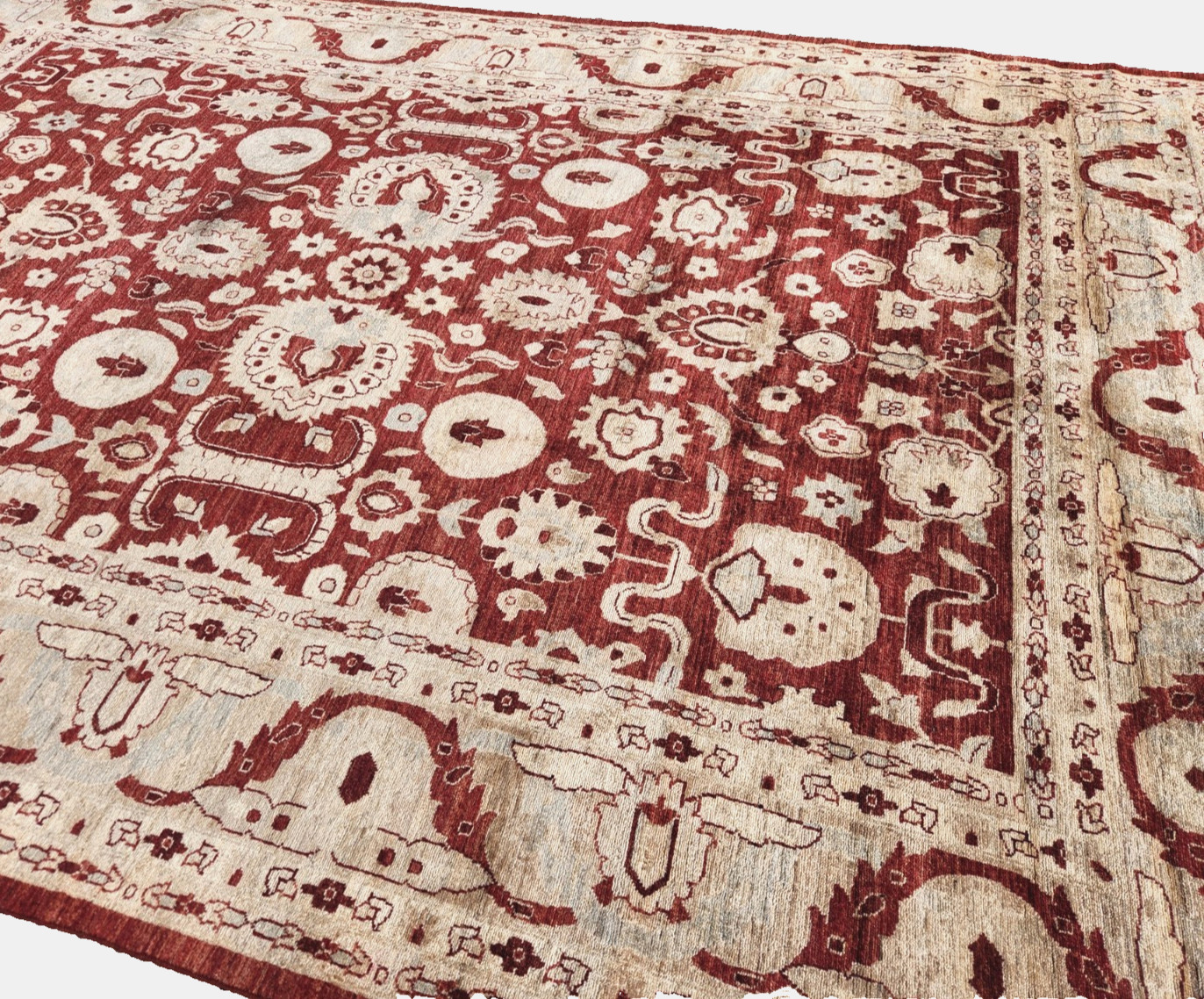 ANTIQUITY HAND-KNOTTED TURKISH OUSHAK TRIBAL-ZIGLAR WOOL MUTED RUG 9′ X 12′