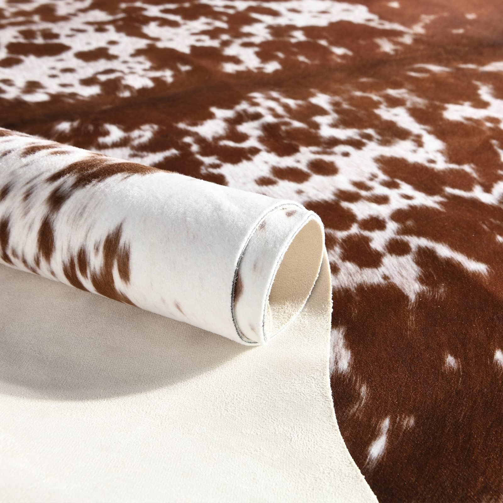 Faux Cowhide Large Cow Print Rug – 4.7 x 5.2 Feet, Thickened Elastic for Bedr…