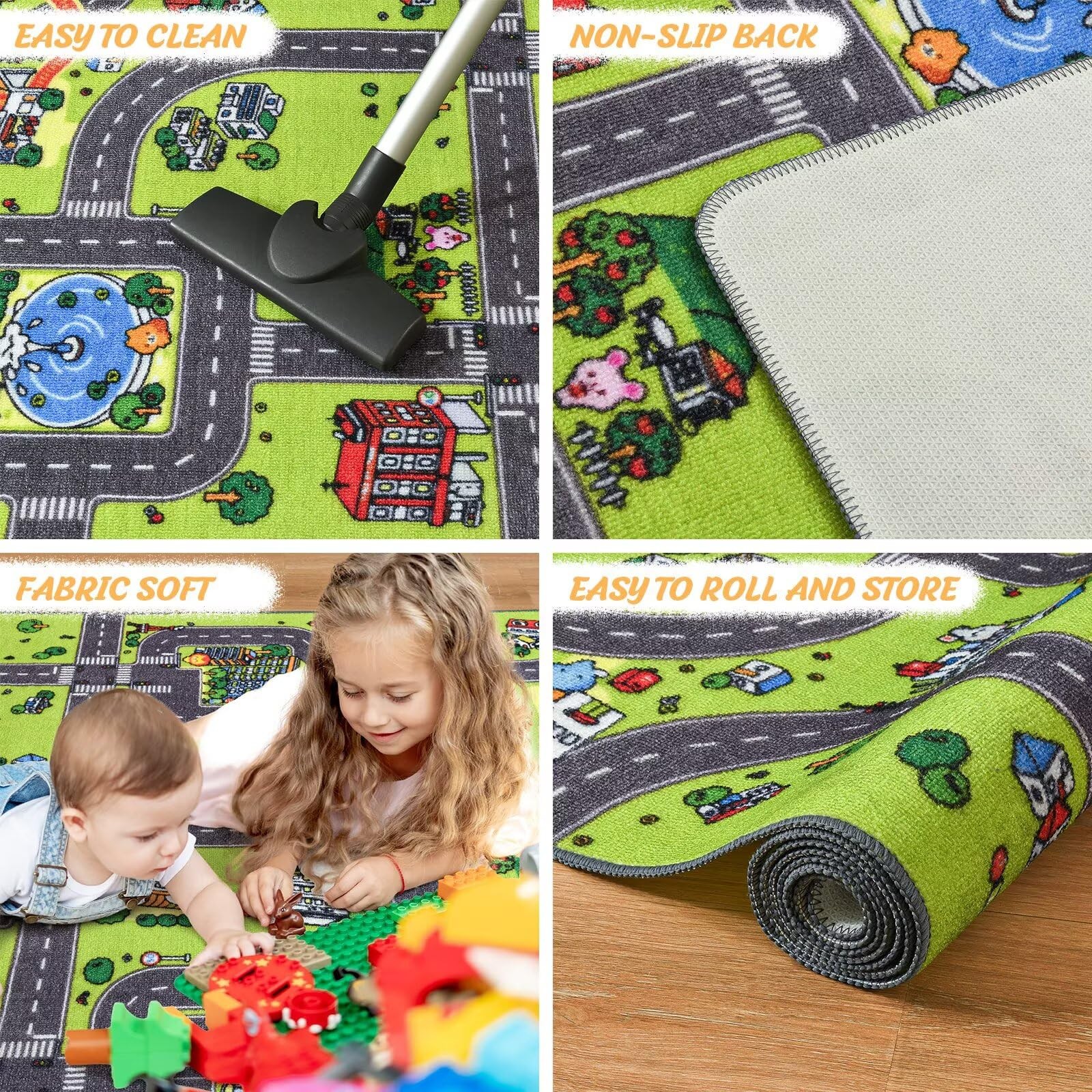 Kids Rug for Playroom Classroom, 4×6 Non Slip Kids Car Road Traffic Playmat f…
