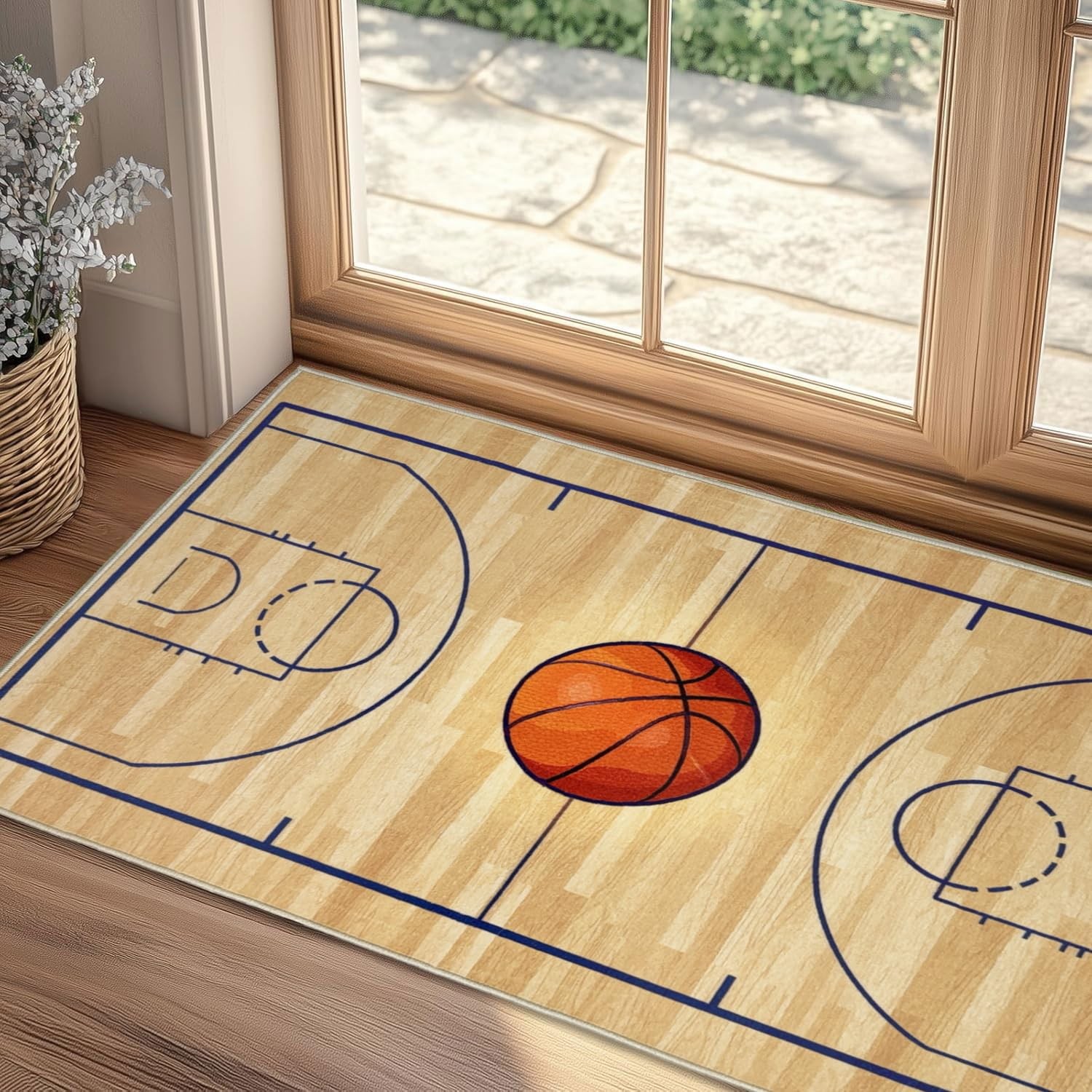 Basketball Area Rug 2×3 Ft Washable Low Pile Non Slip Sports Bedroom Carpet