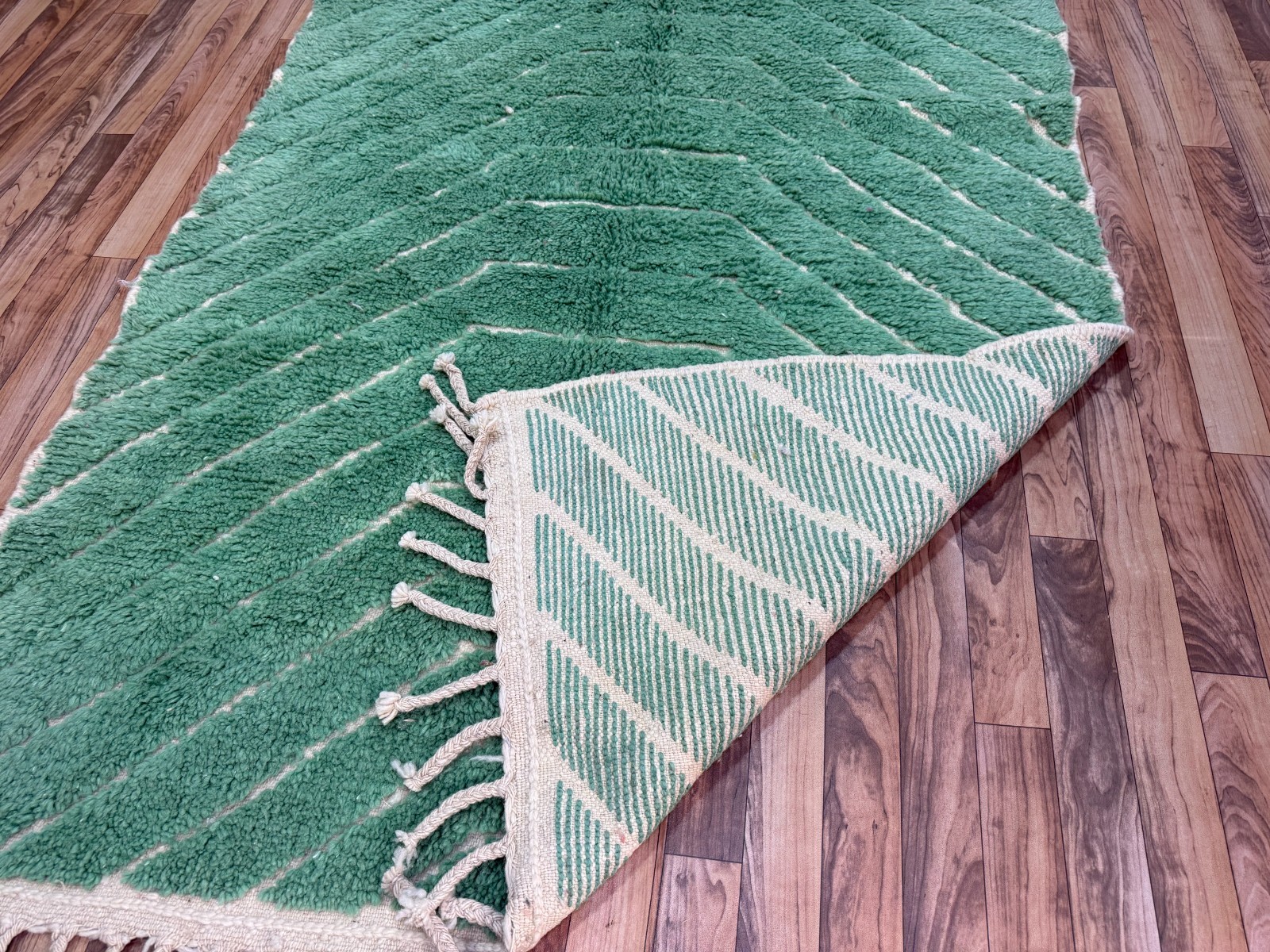 Green Moroccan Berber Rug 8×4.8 ft Handmade Wool Boho Modern Beni Ourain Style