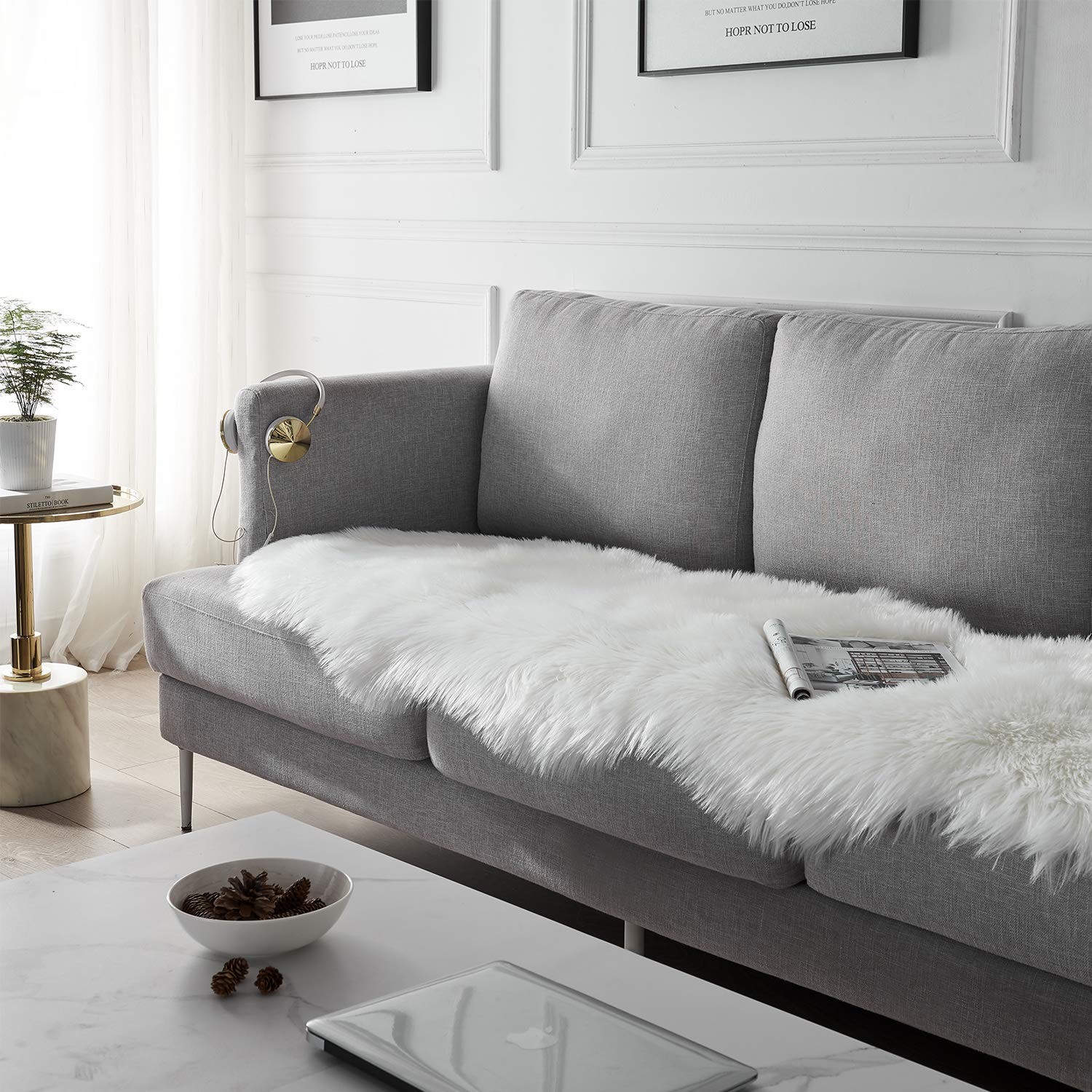 SERISSA Ultra Soft Fluffy Rug White Faux Sheepskin Fur Area Rug Shaggy Couch Cov