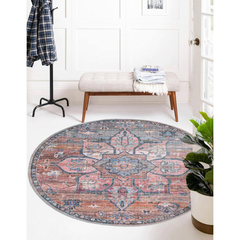 Nostalgia Gem Multi 4 Ft. round Machine Washable Area Rug