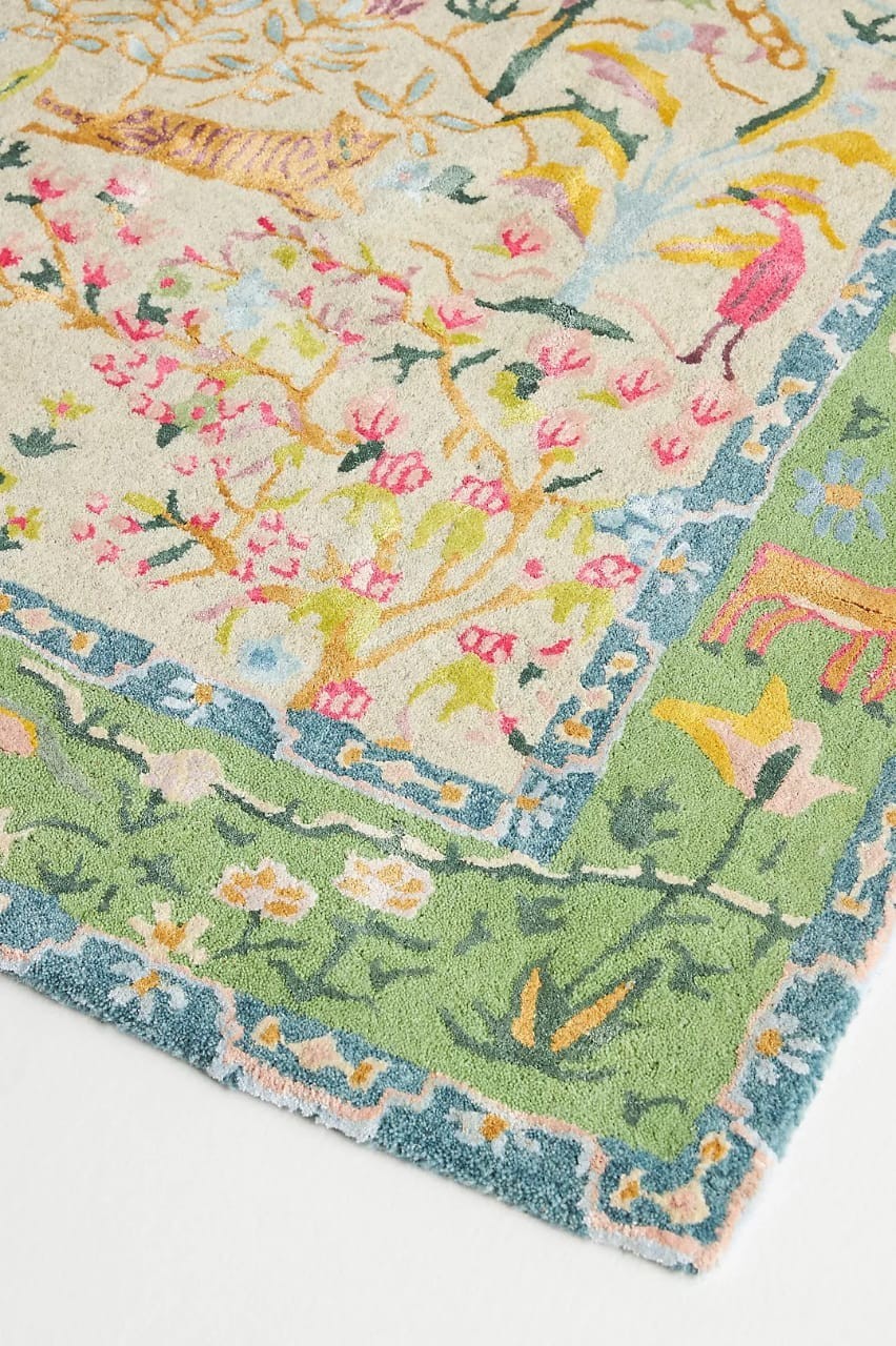 Tales Menagerie Rug Hand Tufted Wool-Silk Rug Anthropologie Rug Animal Motif Rug