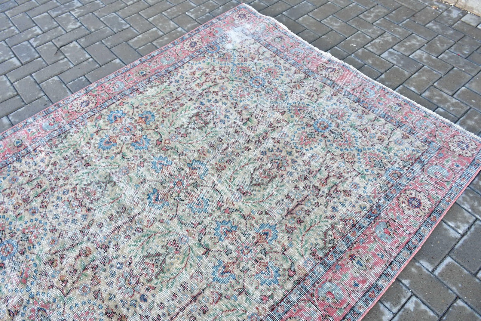 Vintage Turkish Rug, 5,2×8,2 ft Rug, Blue Red Floral Rug