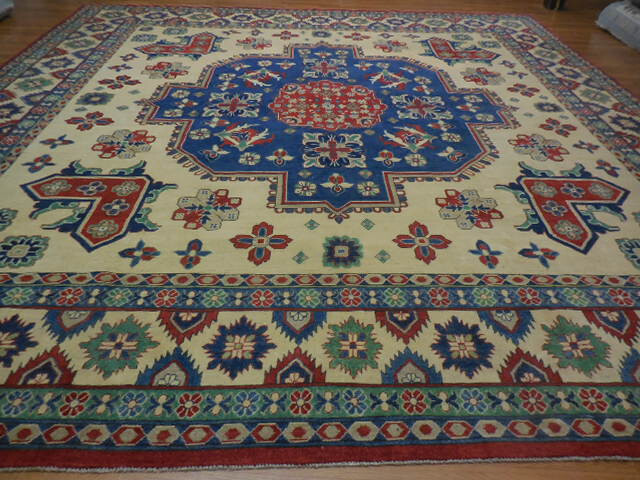 VGE DYE TURKIS CAUCASIAN GEOMETRIC TRANSITIONAL DESIGN 13×13 FT ORIENTAL RUG