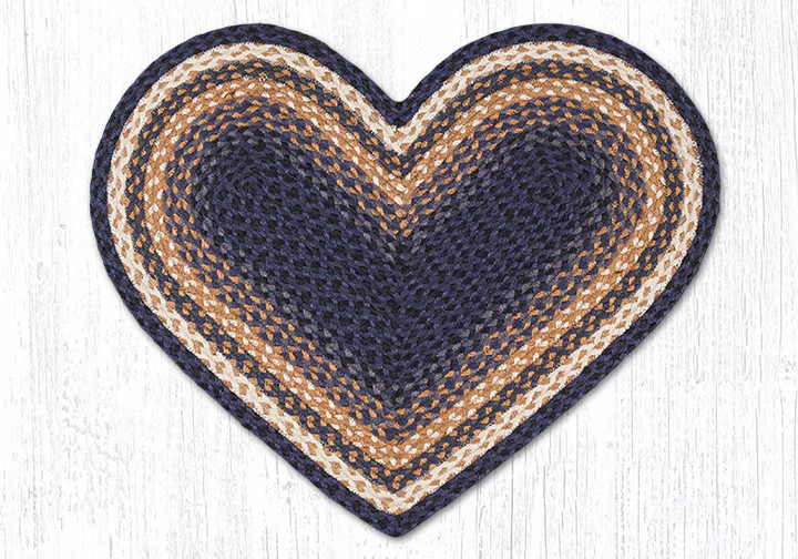 Earth Rugs C-79 Lt. Blue Dk. Blue Mustard Heart Braided Rug 20″ x 30″