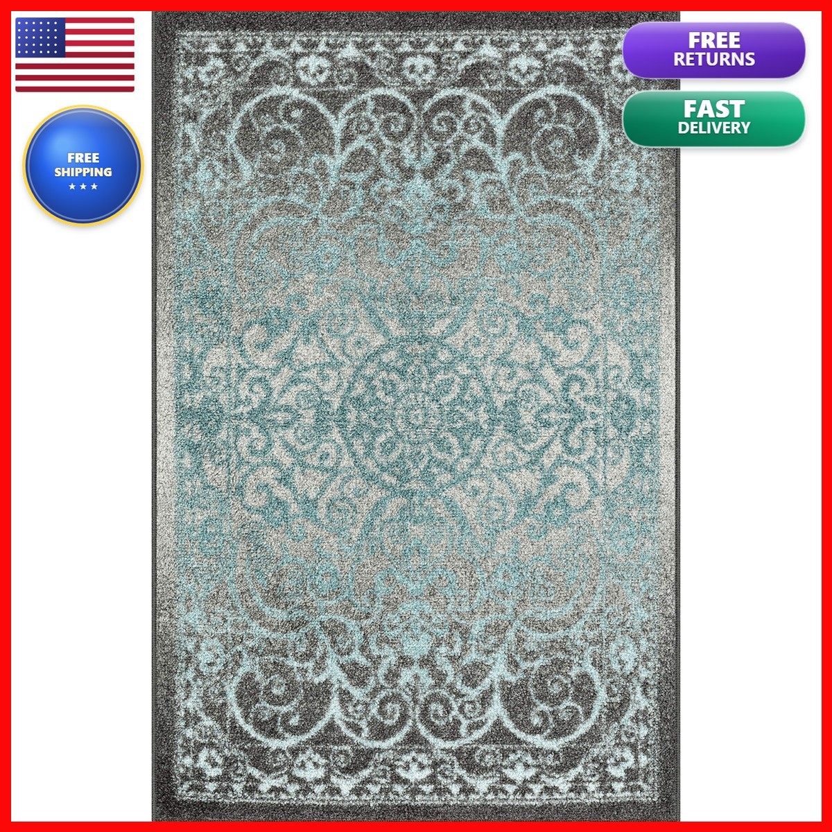 Maples Rugs Pelham Vintage Medallion Area Rug 1’8 x 2’10 Blue/Grey