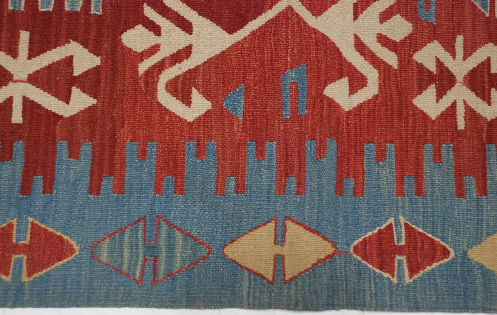 RRA 4×6 (3’8″x5’4″) Turkish Kilim Tribal Red & Blue Rug 34595