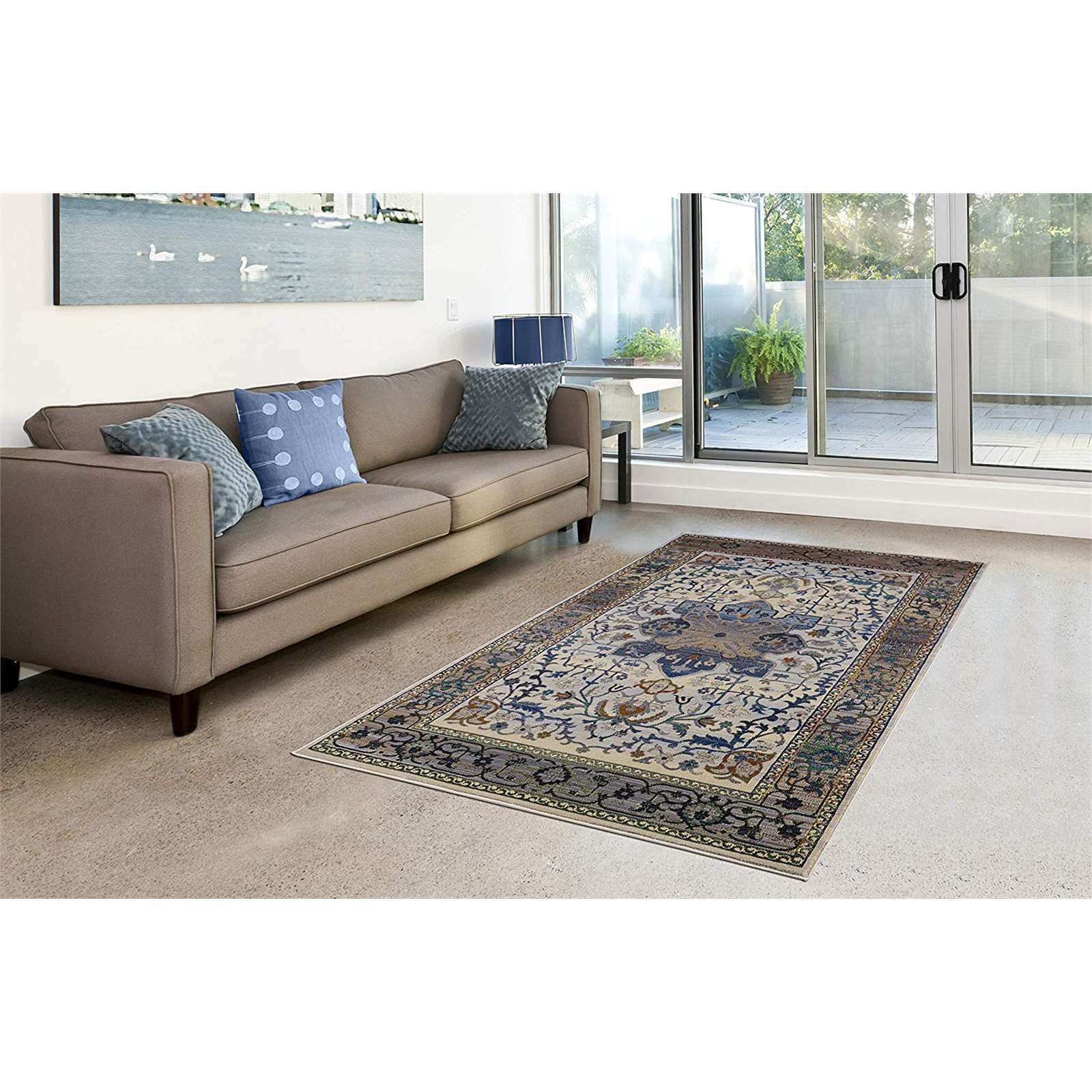 Traditional Vintage Design Rug in Brown and Blue 5×8 and 8×10 Soft Rug NEW
