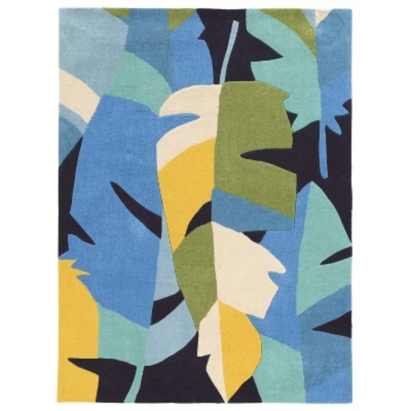 1’10″x2’10” ; Trio 406 Tropical Leaf Accent Rug Blue