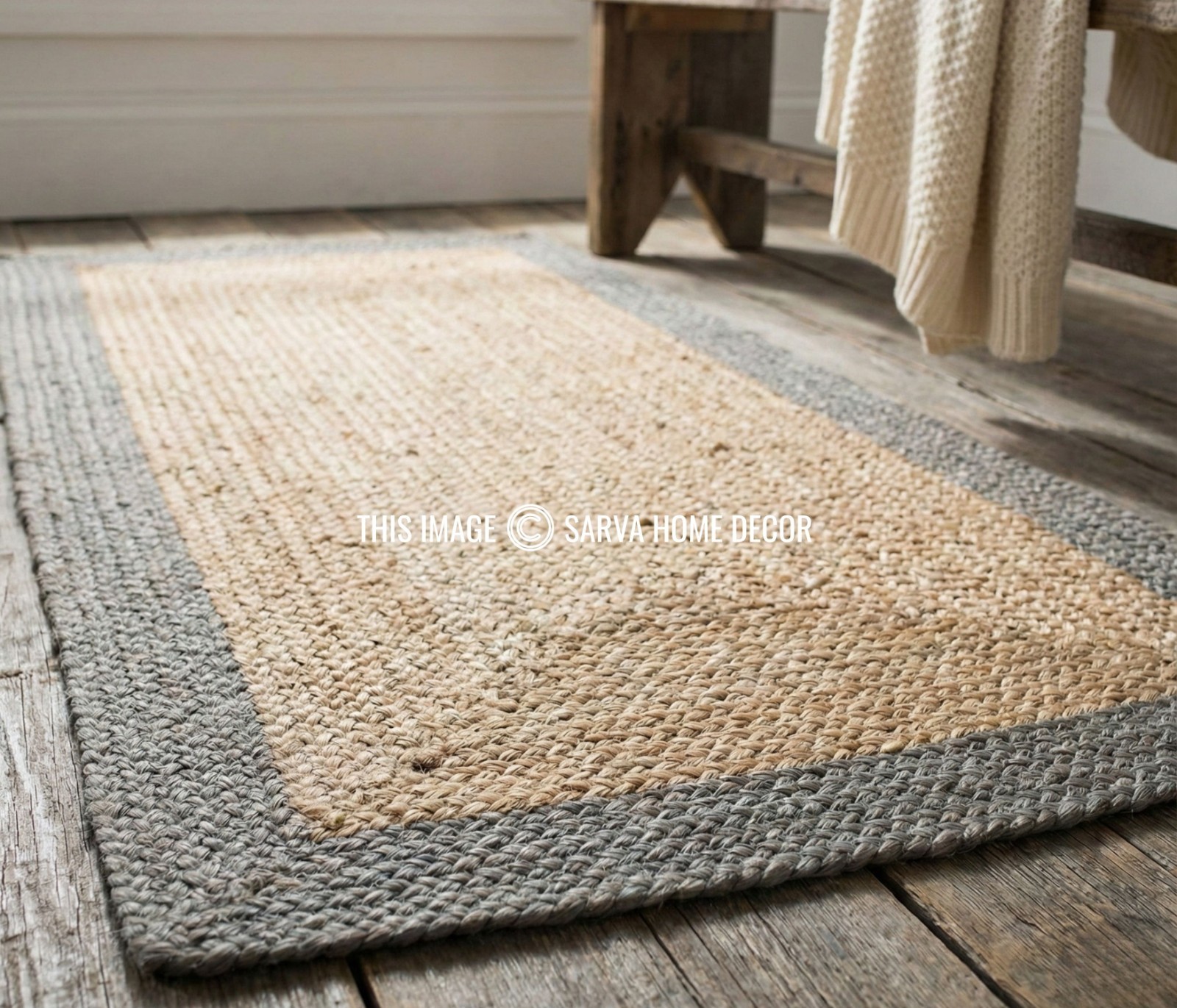 Rug Jute Carpet Mat Farmhouse 100% Natural Handmade Braided Modern Rustic Look