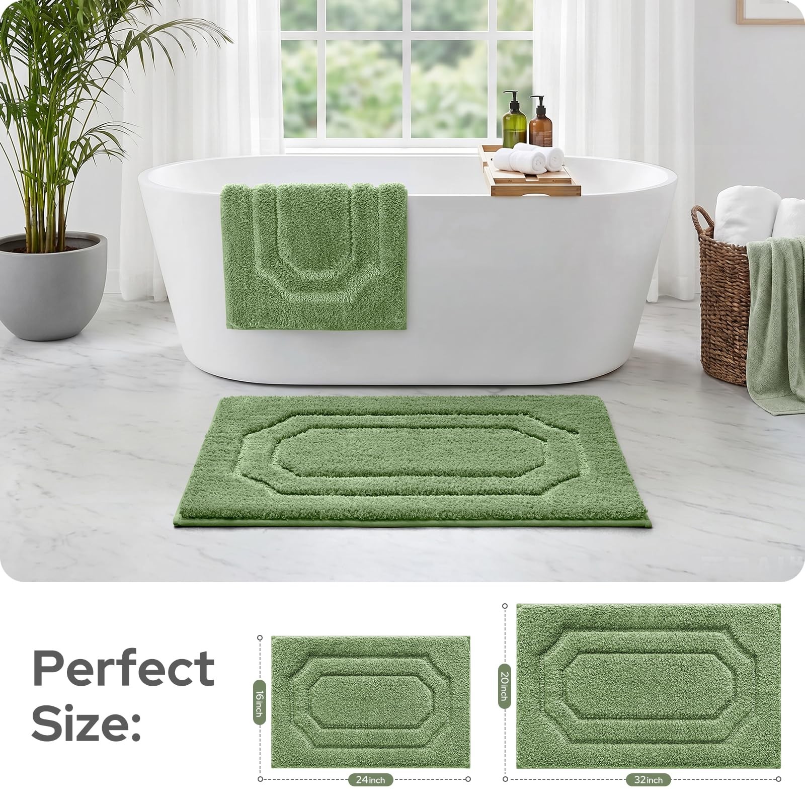 Bathroom Rugs Sets 2 Piece Sage Green 16 * 24+20 * 32″