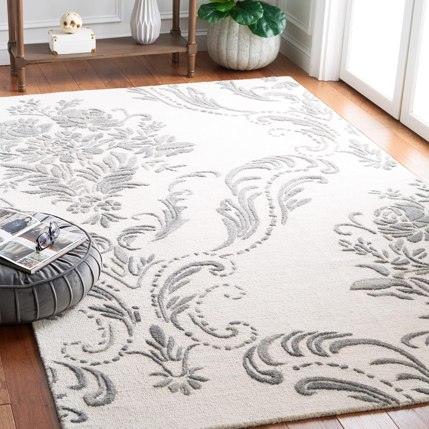 Jardin Collection 5′ X 8′ Handmade Wool Area Rug – Ivory & Grey
