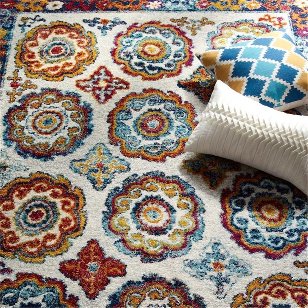Modway Entourage 94.5×122″ Odile Floral Moroccan Trellis Area Rug in Ivory/Red