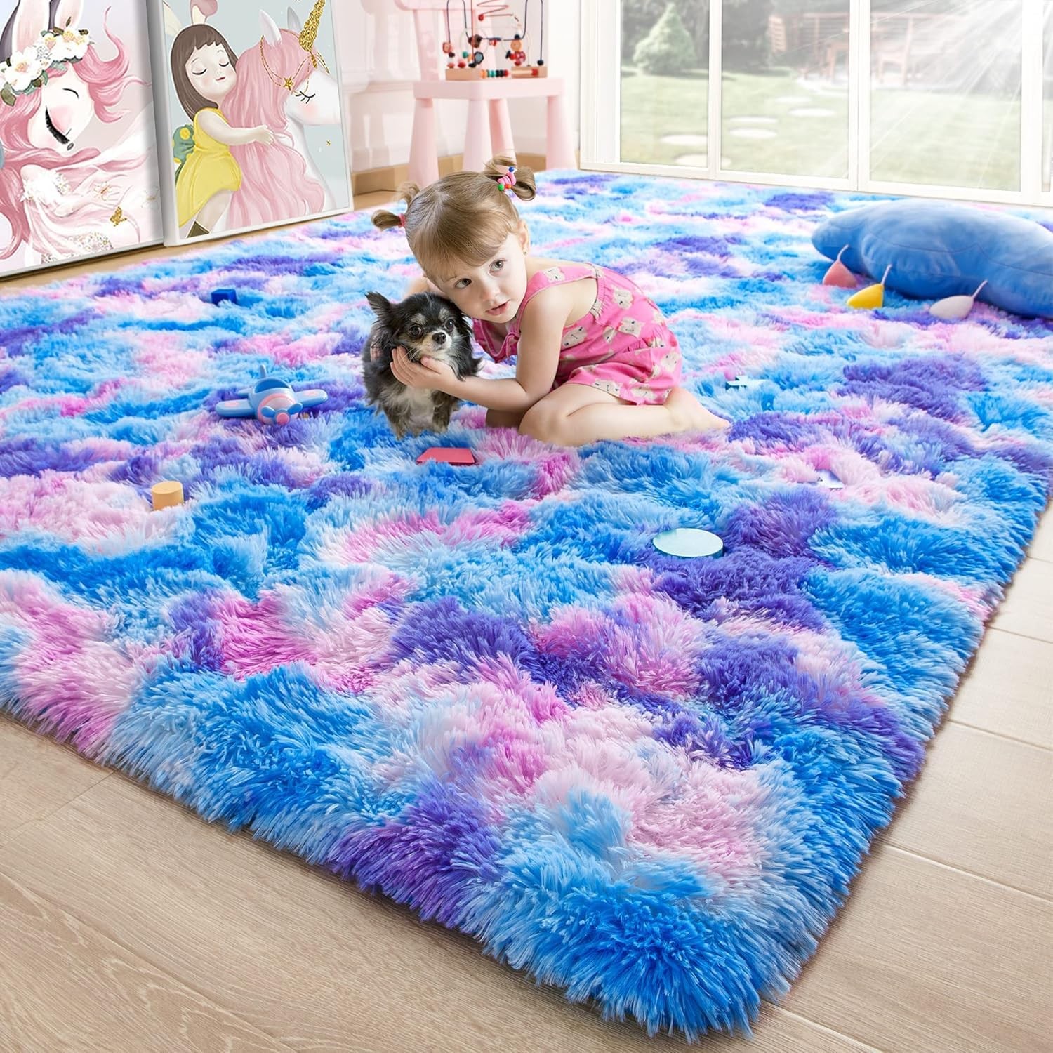 Noahas 6×9 Tie-dyed Blue Purple Pink Area Rug