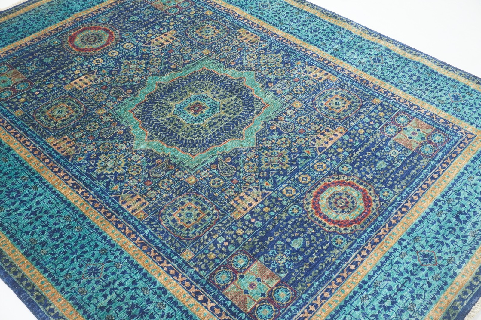 5×7 ft Blue Mamluk Afghan Hand Knotted Wool Medallion Rug