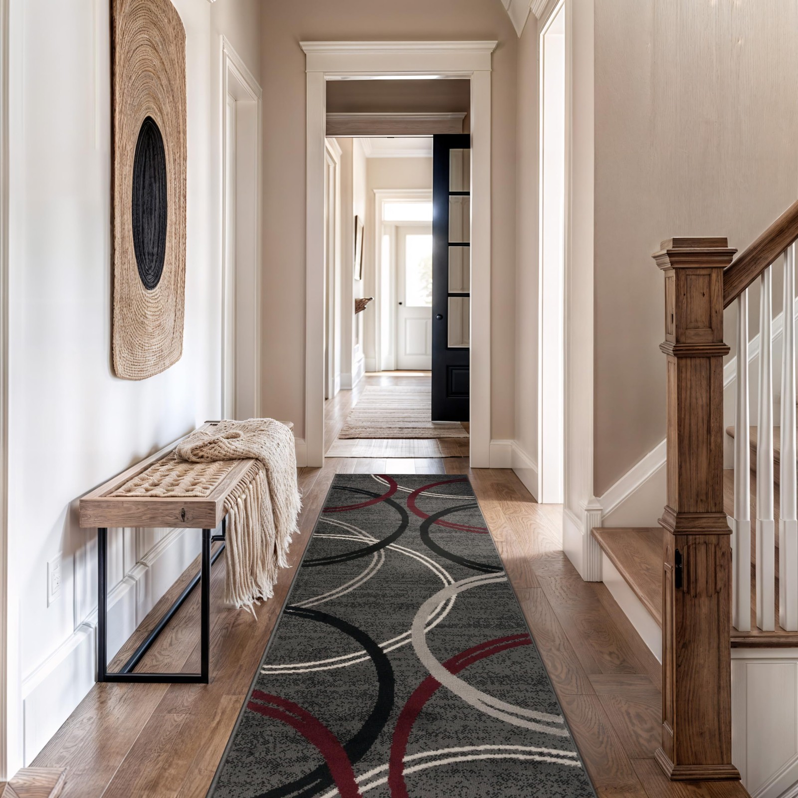 Modern Wavy Circles Design Non-Shedding Runner Rug, Carpet for Hallway or Kit…