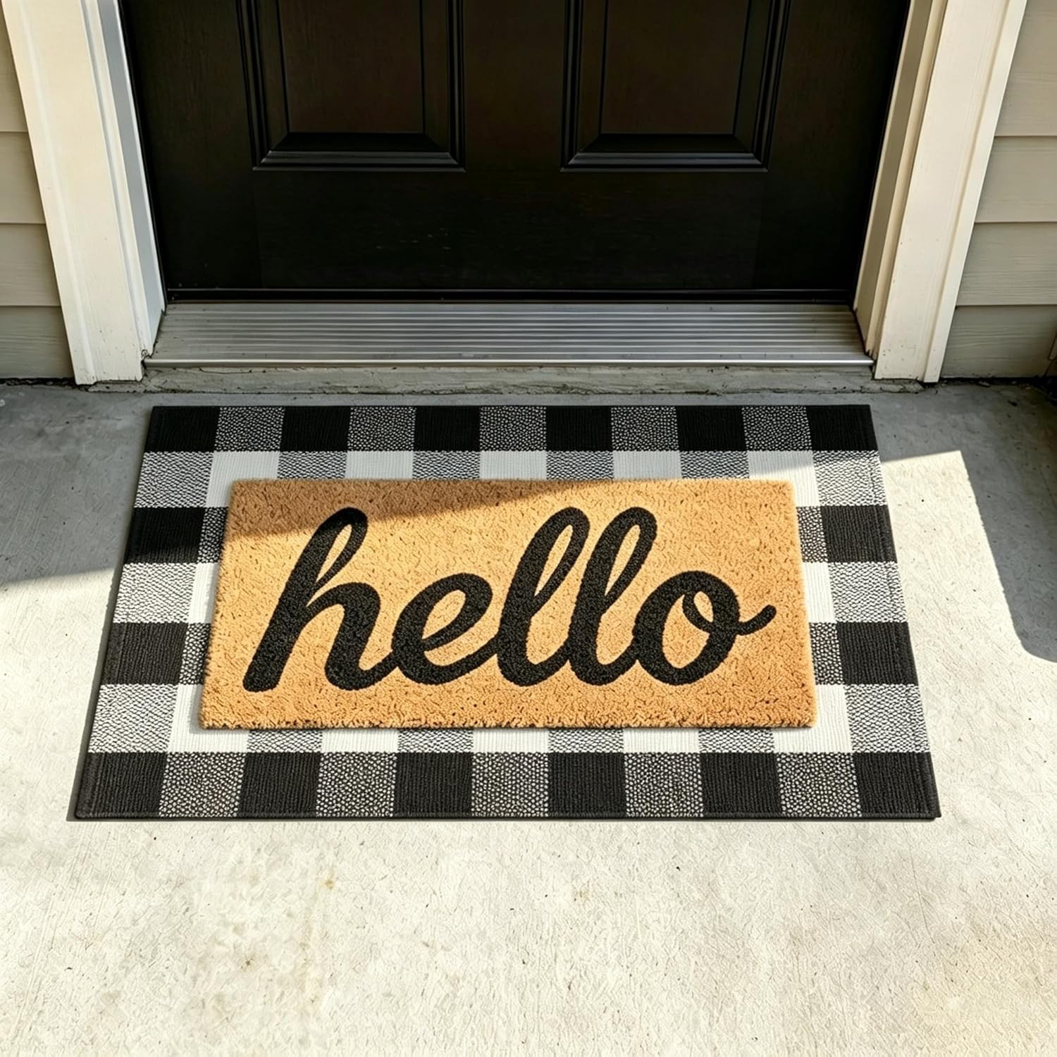 Buffalo Plaid Outdoor Rug 27.5X43 Black and White Front Door Mat, Layering Rug f
