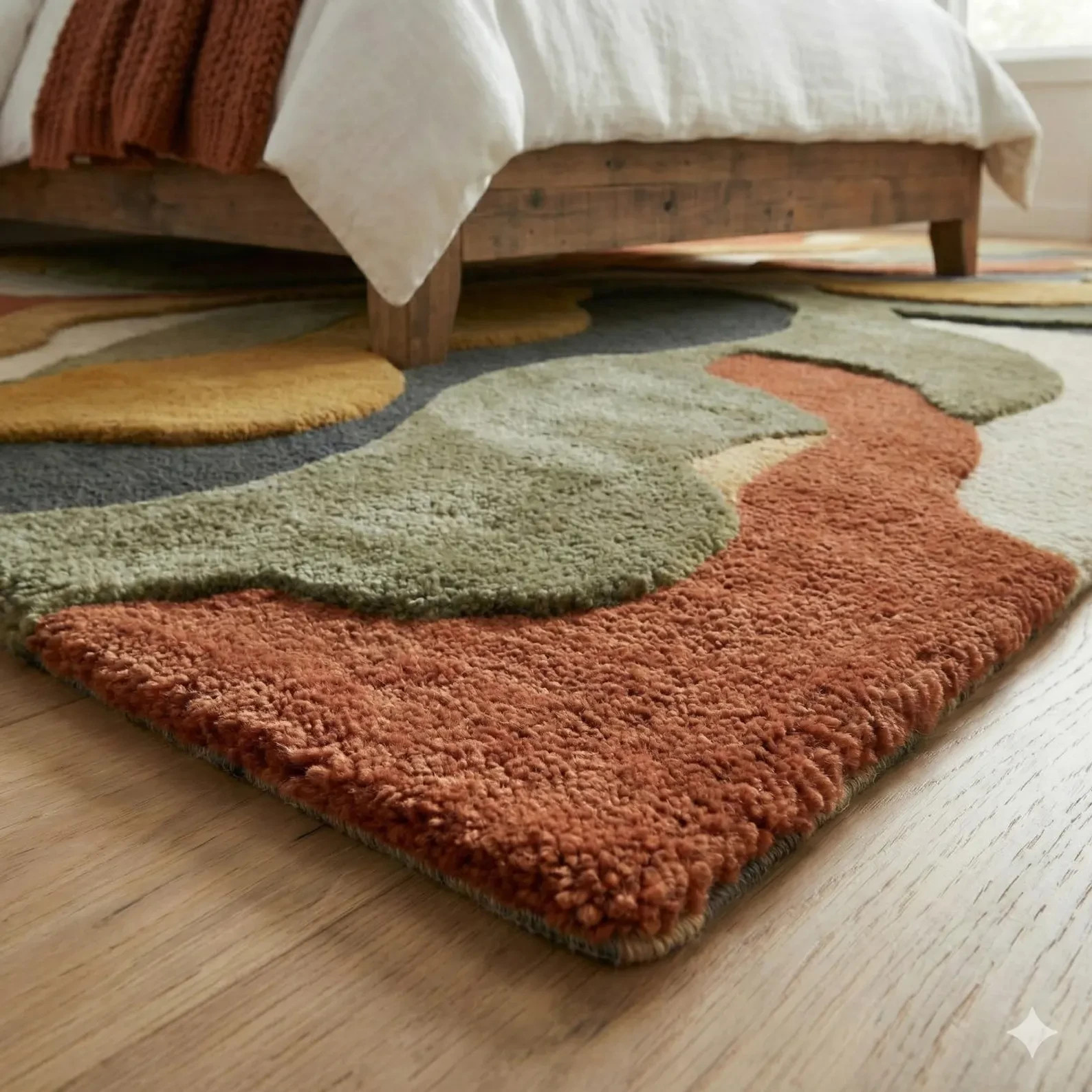 Hand Tufted Wool Area Rug, Modern Boho Multicolor Abstract Wave Carpet 6×9|8×10