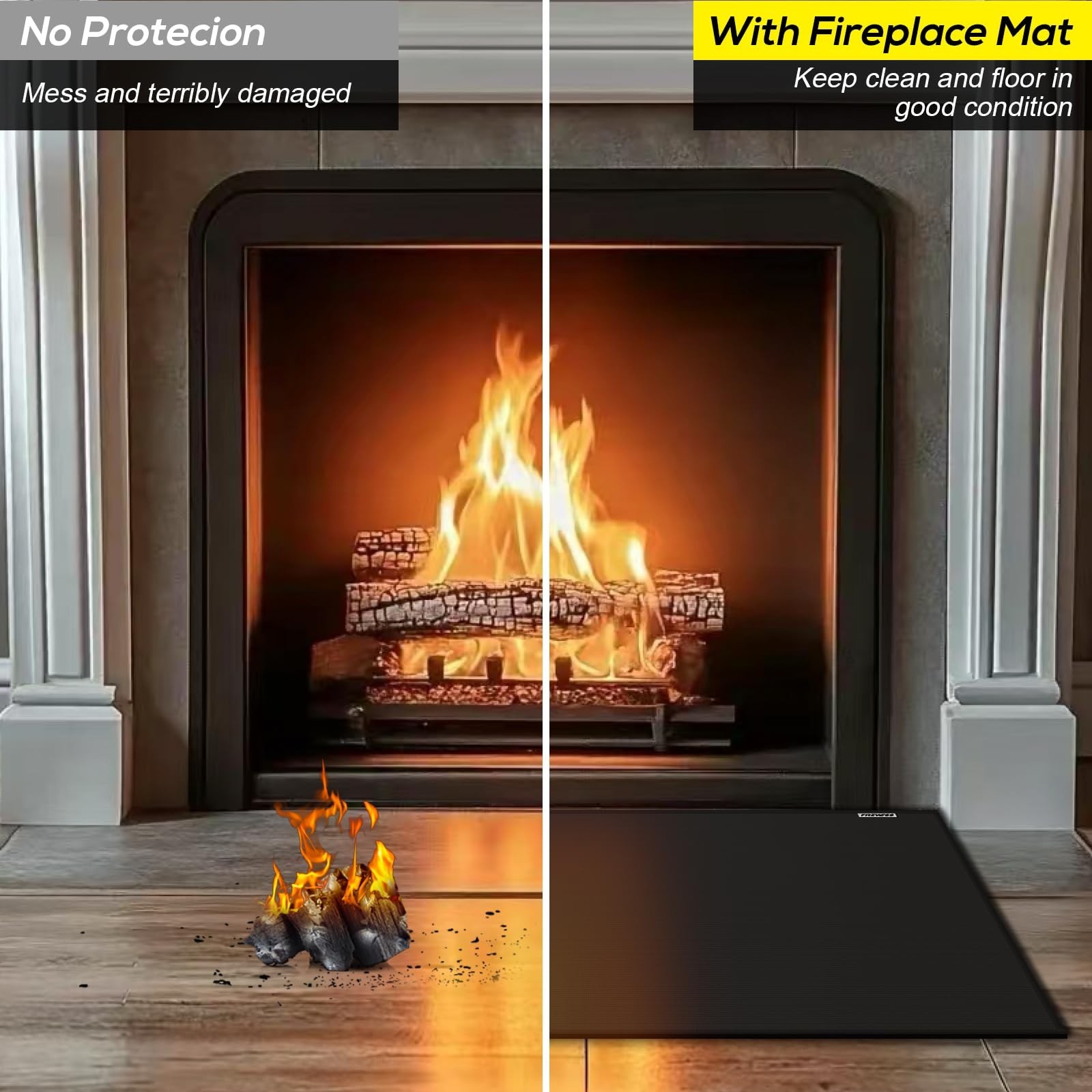 Fireproof Hearth Rug 48×28″ – Fire Resistant Fireplace Mat, Heat-Resistant Pad f