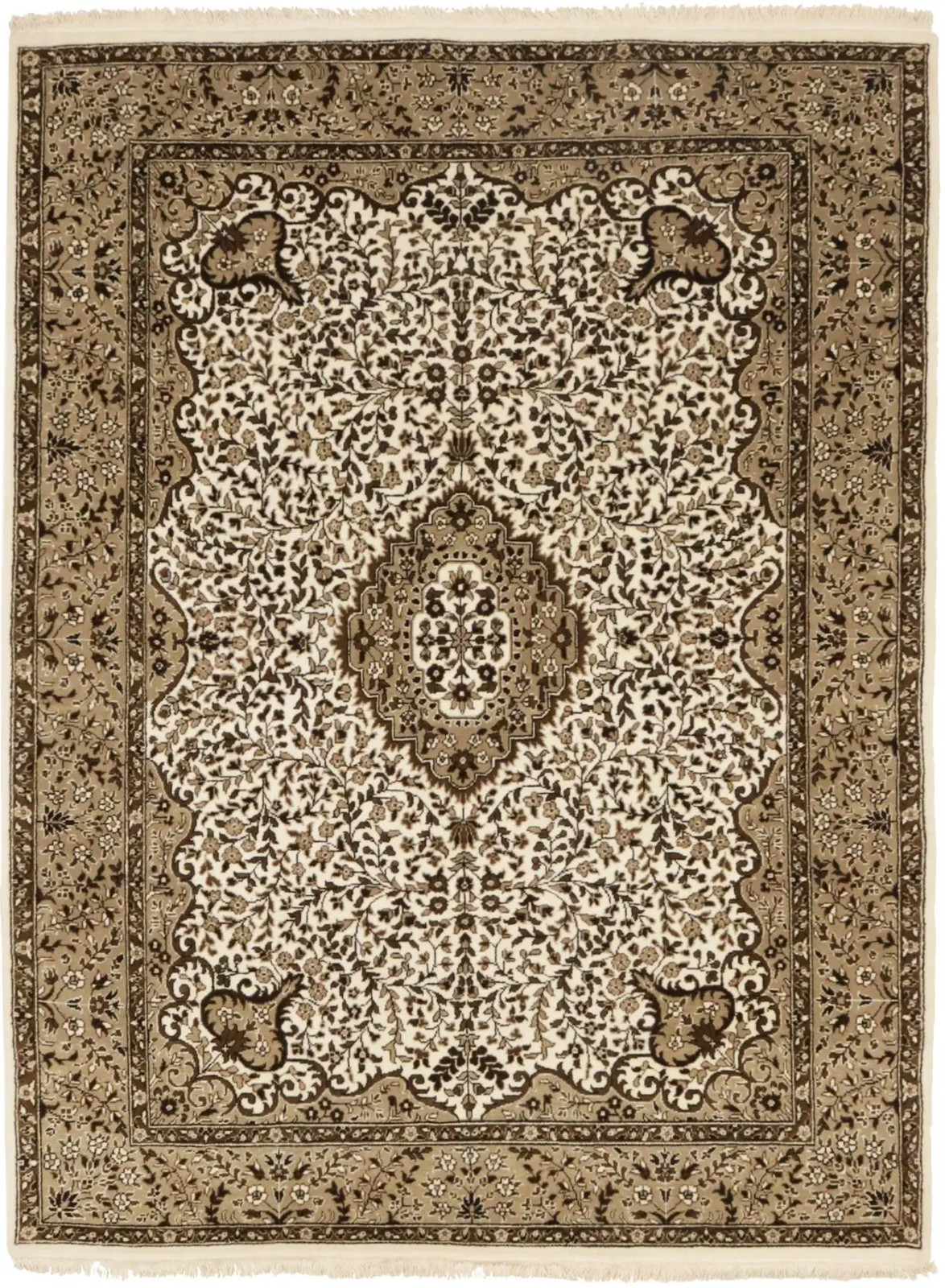 6X8 Hand-Knotted Extra Fine Kirman Oriental Rug Cream Floral Studio Carpet