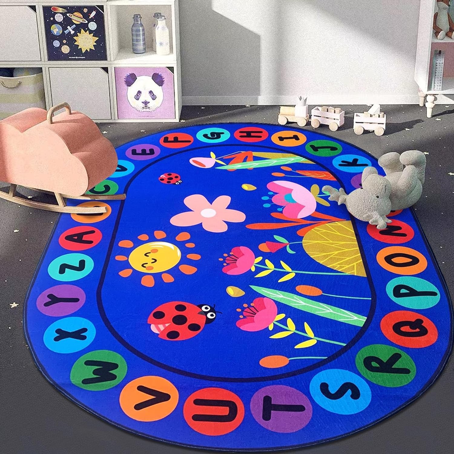 Large Oval Kids Rug Carpet 6.5x10Ft ABC Alphabet Garden Educational Classroom…