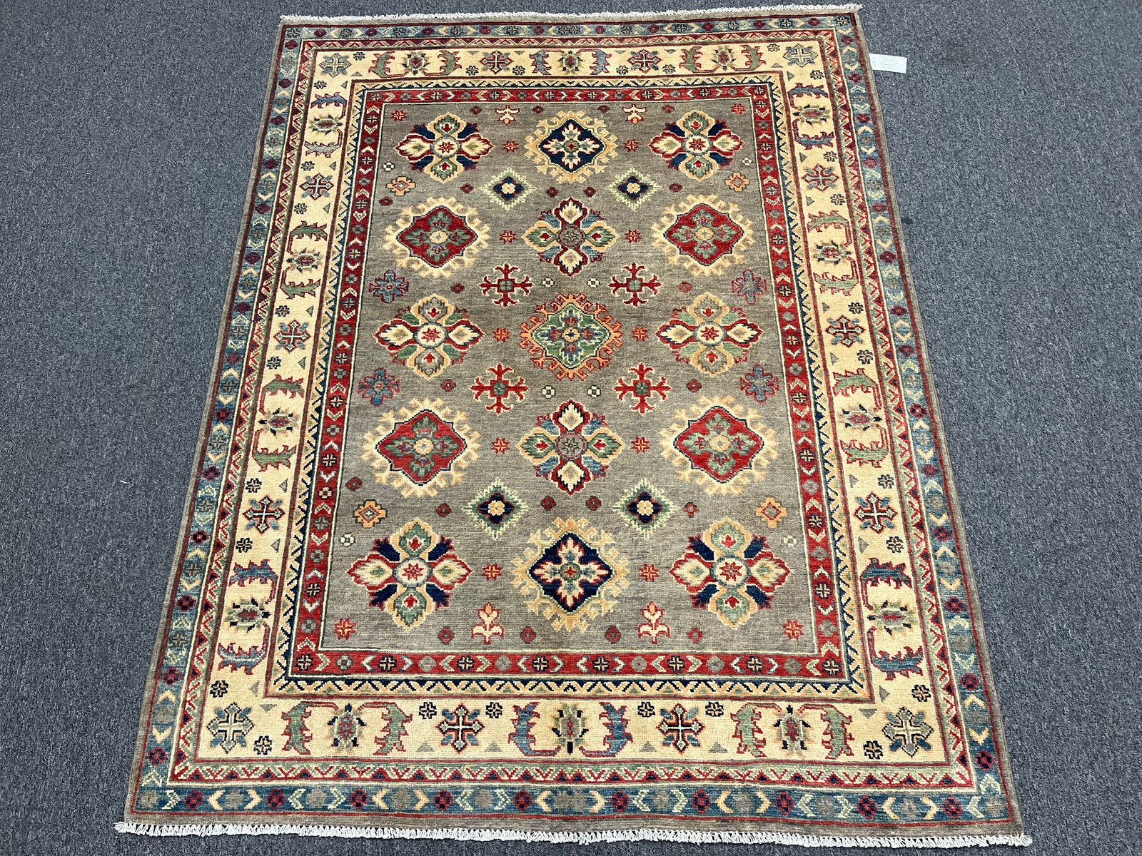 Gray Geometric Kazak 5X7 Handmade Oriental Rug # 13698