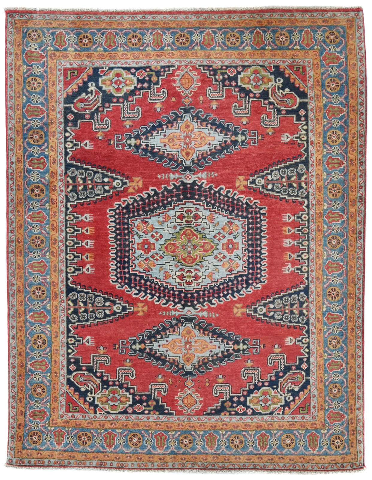 Red Geometric Modern Kazak Rug 4’11X6’2 Handmade Oriental Carpet Pakistan
