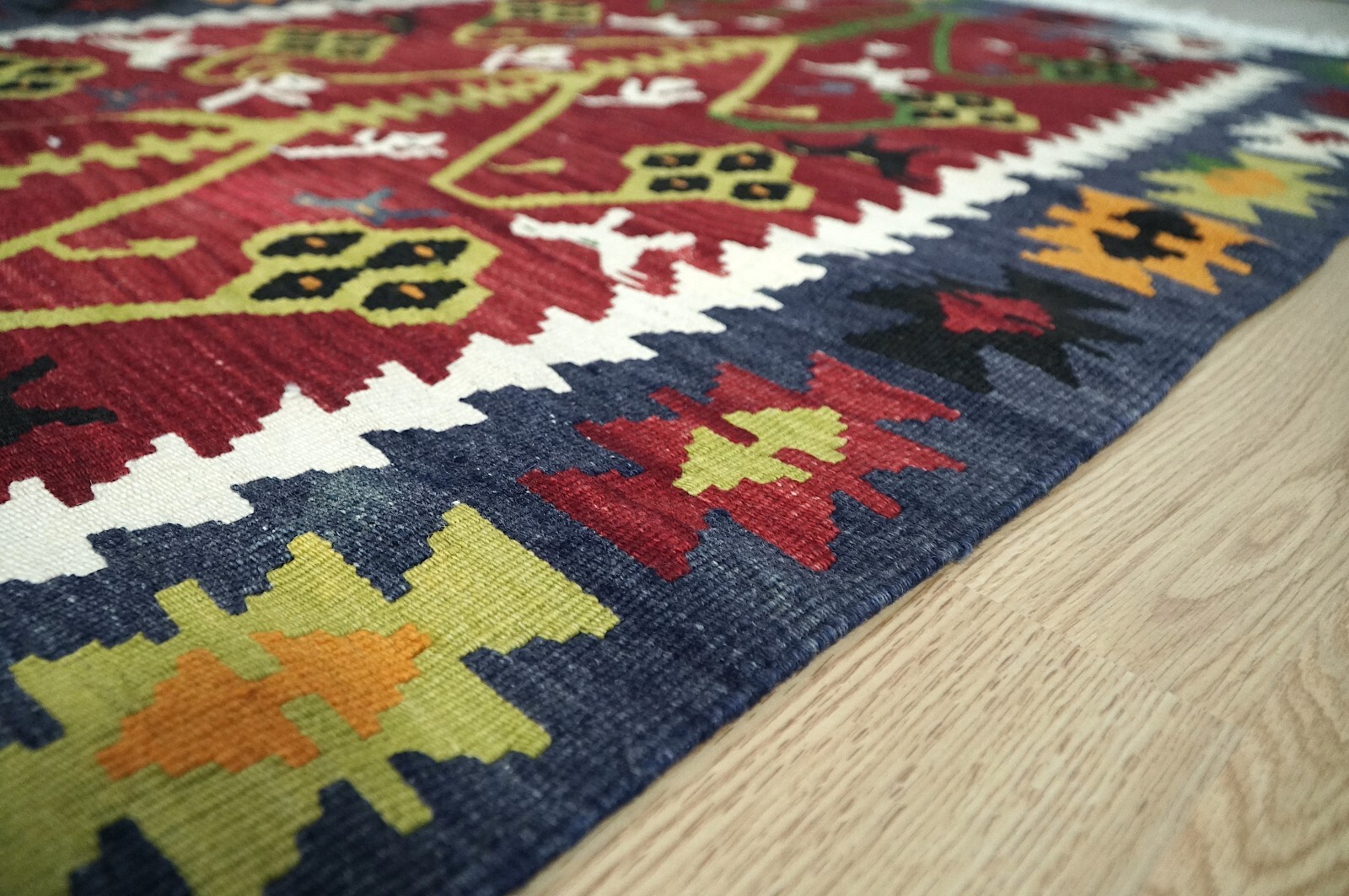 Turkish Kilim Rug, Mediterranean Kilim Rug, Carpet, 2.95×4.13 ft. H-2399