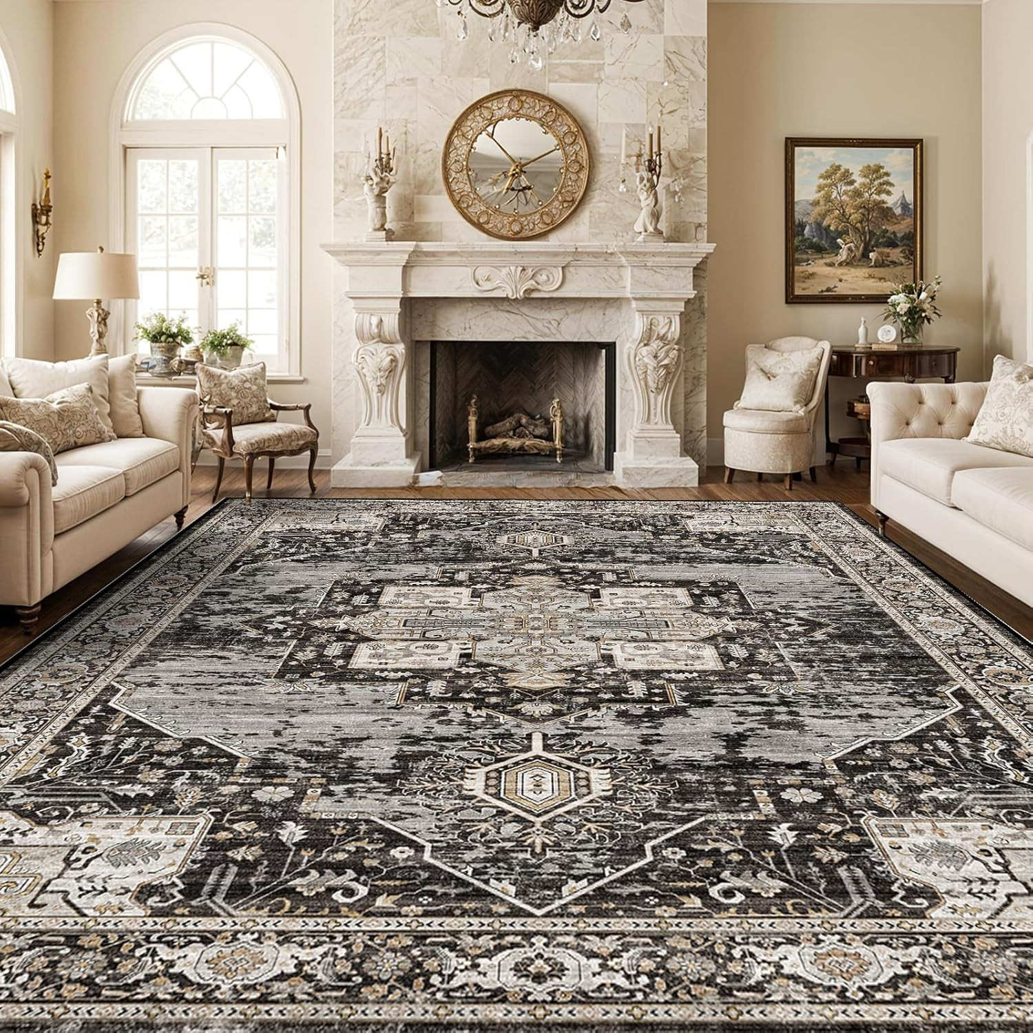 Soft Washable 10X14 Area Rug – Stain Resistant Non-Slip Vintage Carpet