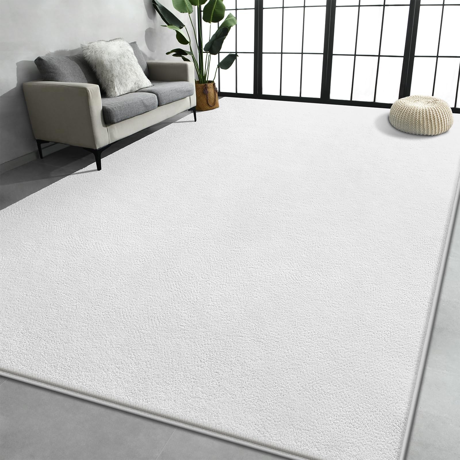 Large Area Rugs for Living Room Bedroom, 4×6 Feet White Rug, Minimalist Moder…
