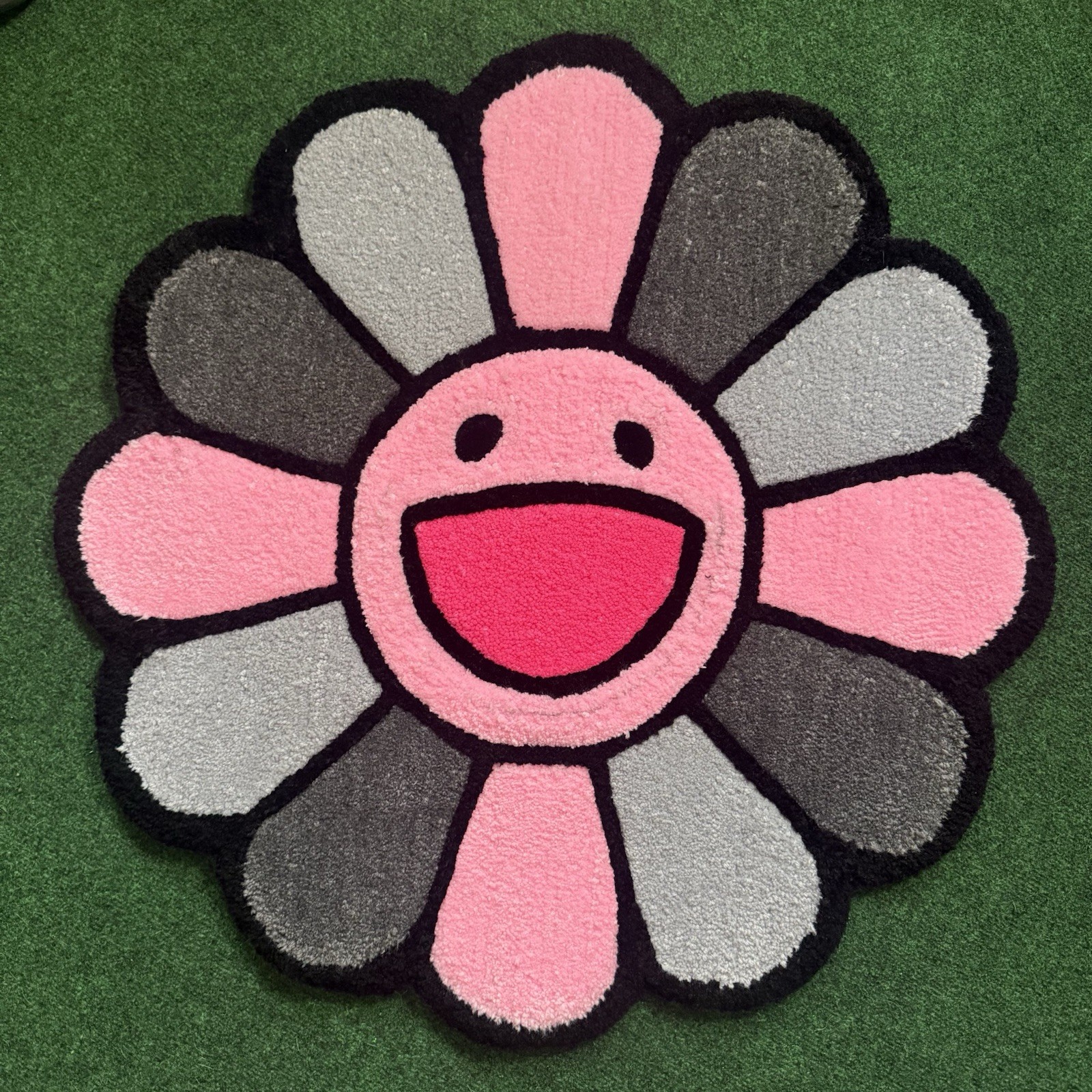 Murakami Flower Hand Tufted Rug – 30” x 30” – Pinks x Black- Hand Tufted Rug