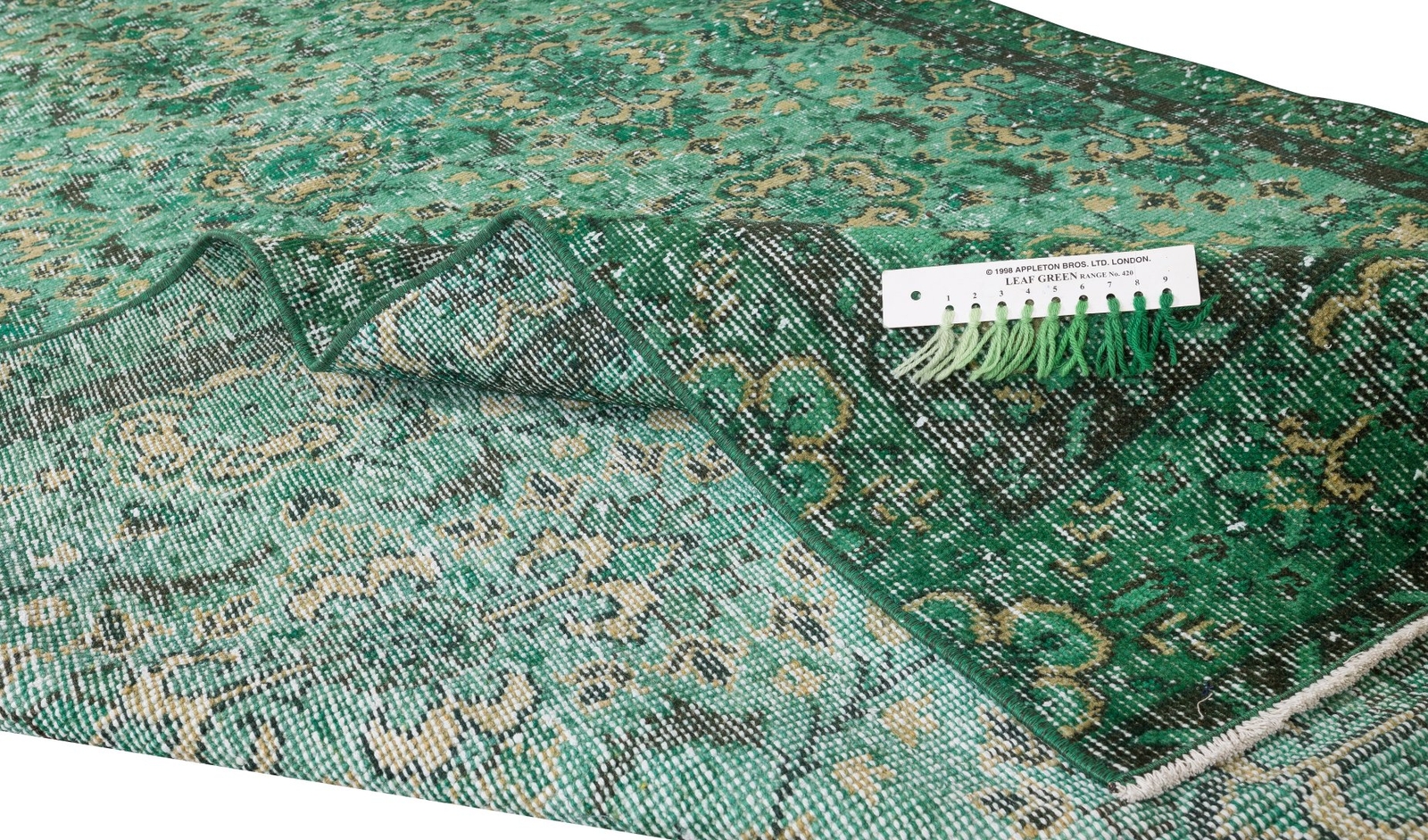 5.3×9.4 Ft Vintage Handmade Turkish Rug Over-Dyed in Green for Modern Interiors
