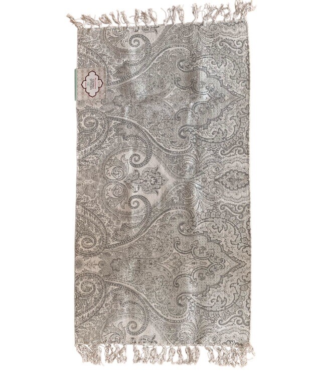 Decorative Rug 3D Ornate Metallic Print Cotton Weave w Fringe ea End 27” x 45”