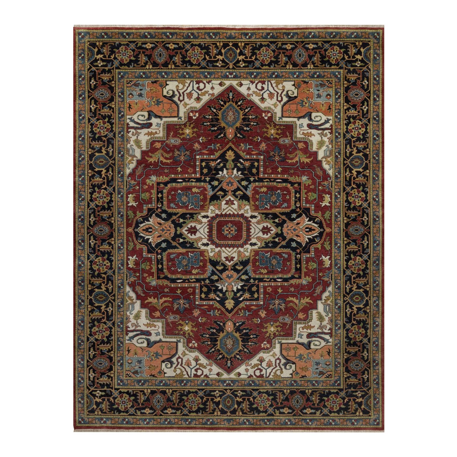 7’10″x10’2″ Red Wool Hand Knotted Rug Antiqued Fine Heris Revival Oriental 92038