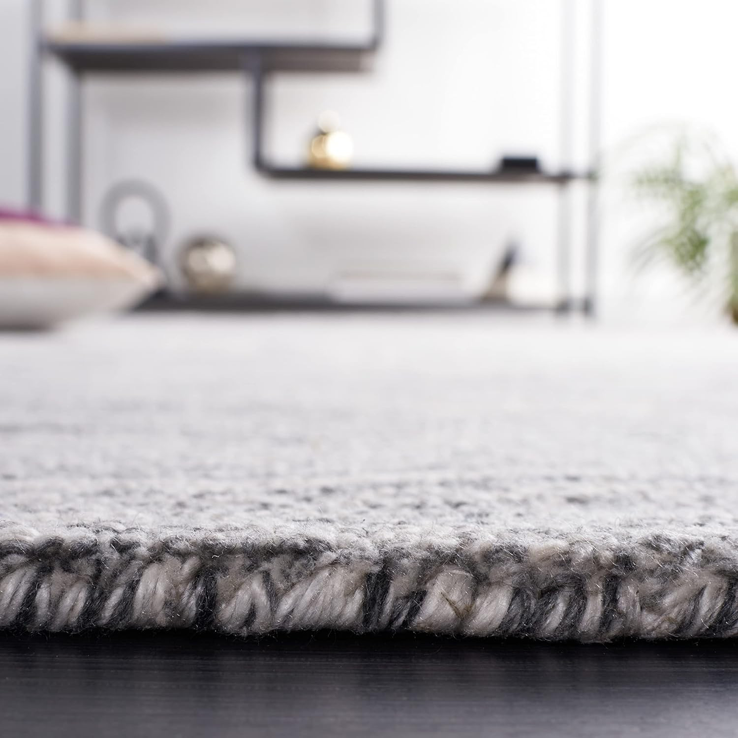 Handmade Abstract Area Rug 6′ x 9′ Dark Grey & Black for High Traffic Areas