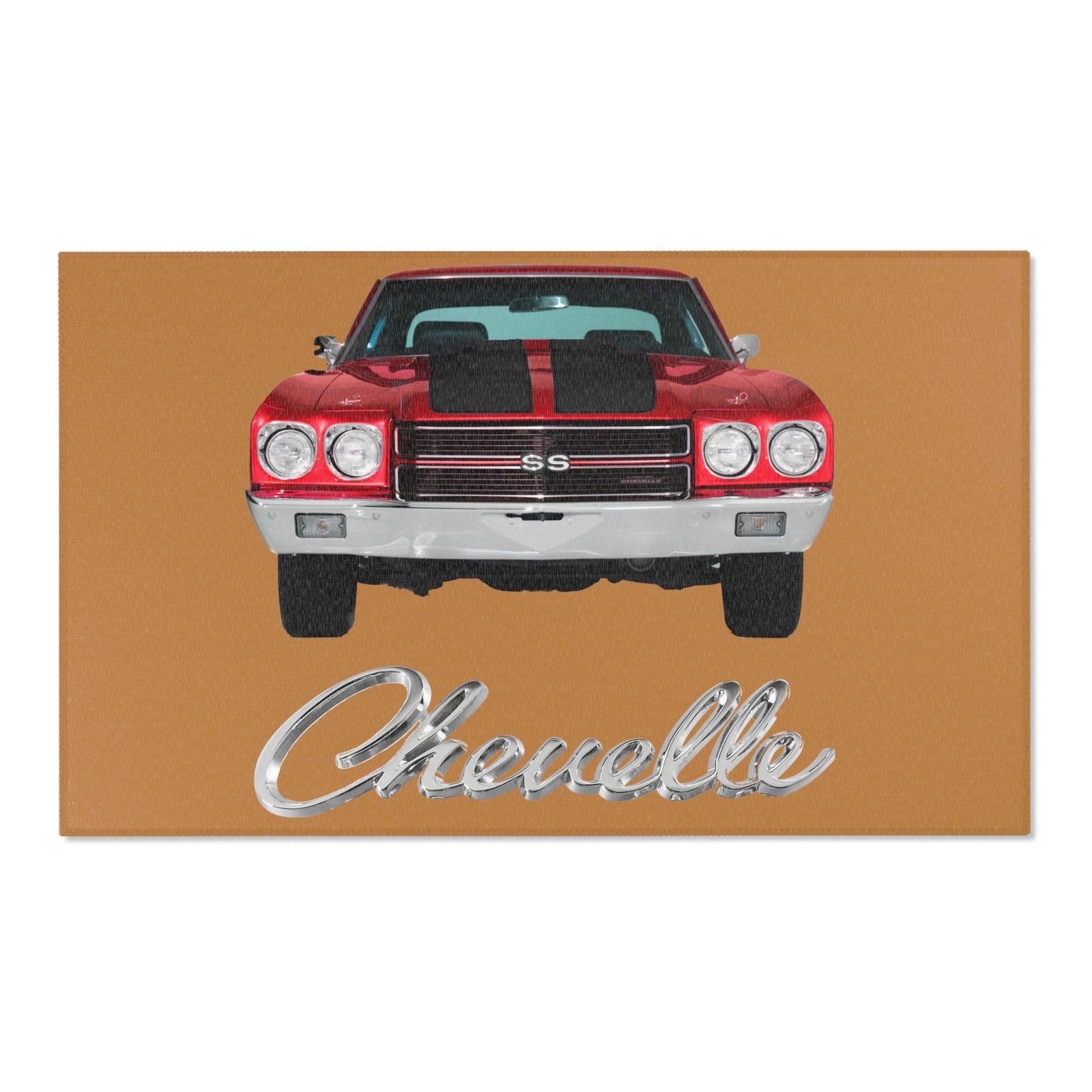 Tan Area Rug 1970 Chevelle Red with Black Stripes- Classic Car Decor Retro