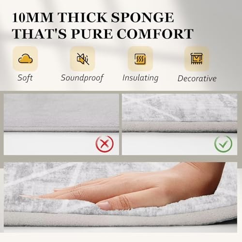 Modern Area Rug 6×9 – Upgraded 10mm Thick Sponge for 6X9FT Grey White
