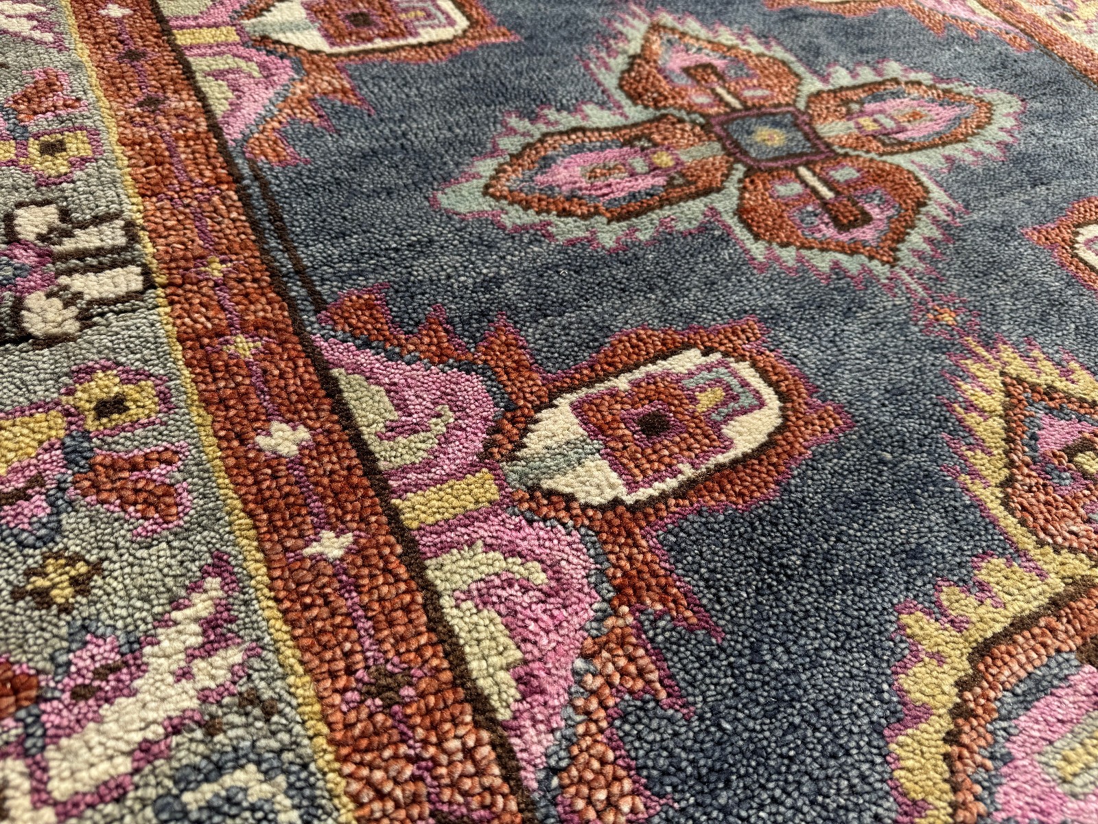 4×6 PINK BLUE HANDMADE WOOL RUG handwoven geometric soft new oushak heriz carpet