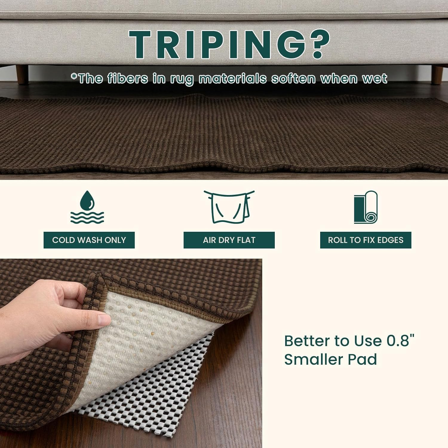 Washable 5×7 Non-Slip Braided Rug for Living Room, Kitchen, Bedroom, Office