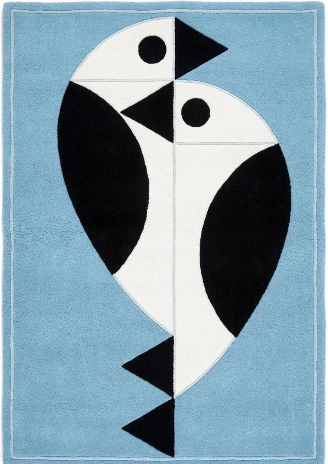 Hand Tufted Wool Abstract Geometric Rug, Nordic Minimalist Blue Black White Home