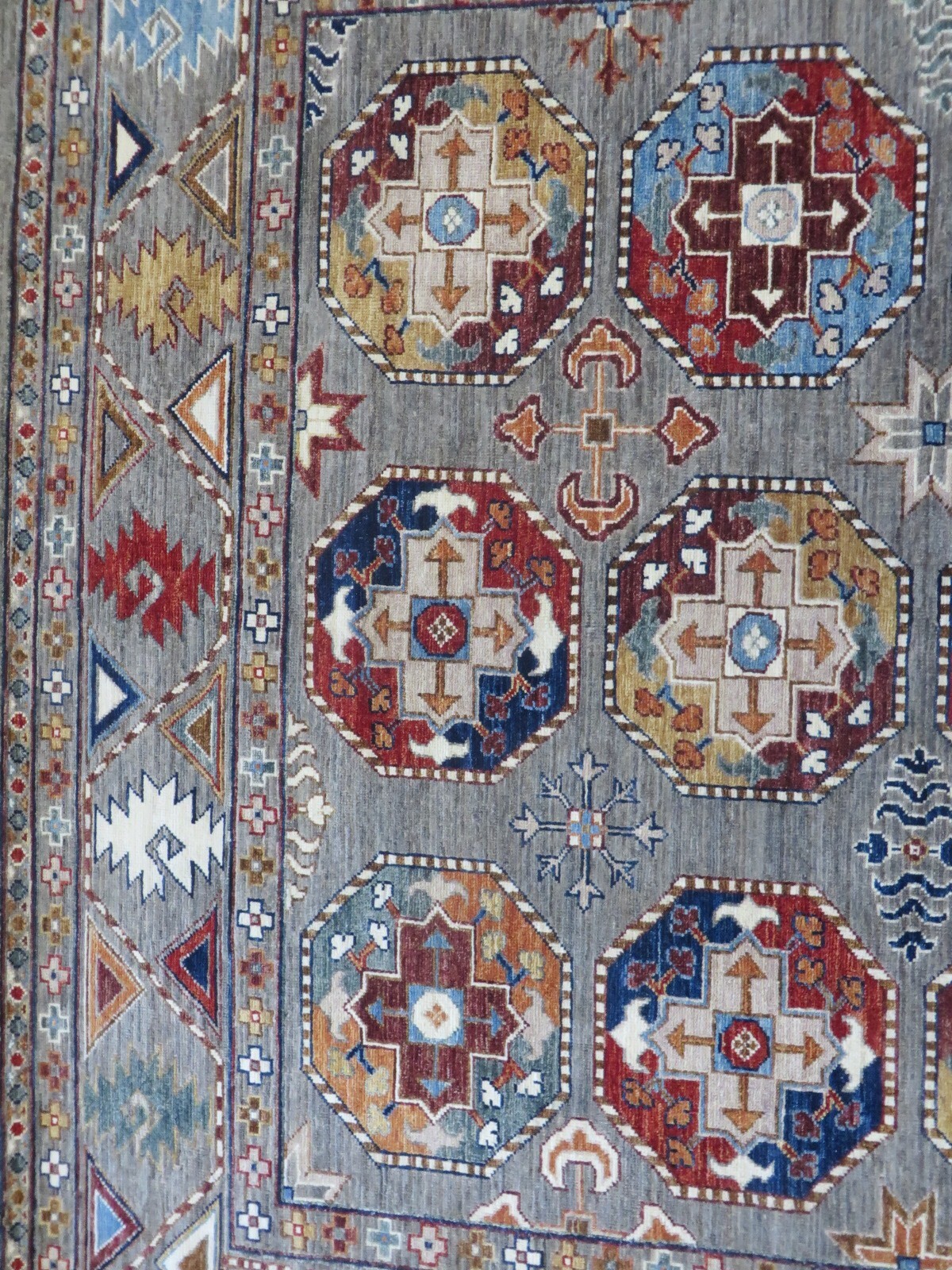 6’6 x 9’10 Hand Knotted Gray Fine Geometric Khotan Oriental Rug G13645