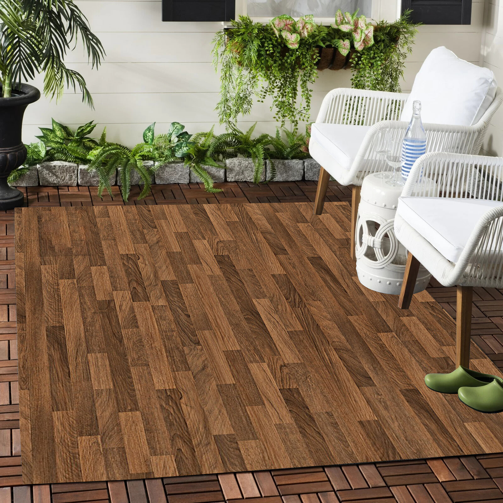 Farmhouse Rustic Wooden Board Printed Area Rugs for Balcony Porch Patio Deck