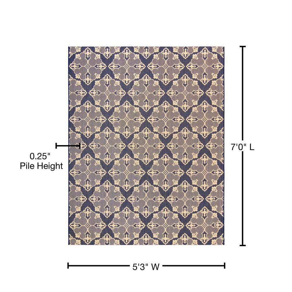 Mickey Mouse Navy/Grain 5 Ft. X 7 Ft. Medallion Indoor/Outdoor Area Rug Free Shi