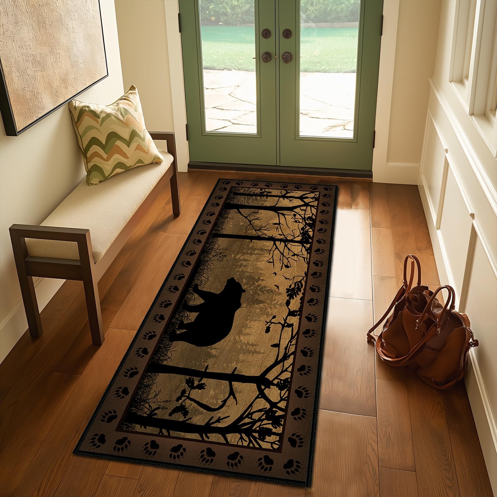 Rustic Rugs for Bathroom,Bear Country Cabin Wildlife Runner Rug 2×5 Rugs for …