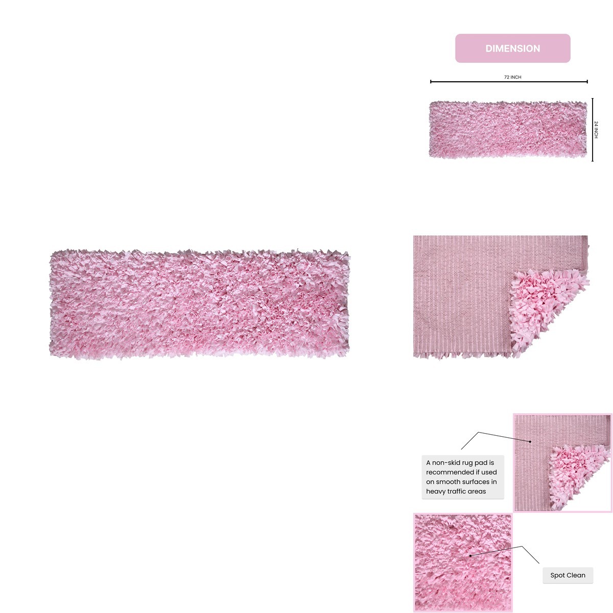 Home Weavers Bella Jersey Shaggy Rug 2′ x 6′ Light Pink for Dorm Rooms